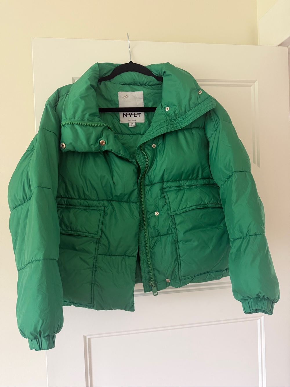NVLT women’s Bright Green Puffer Jacket with Snap & Zipper size S